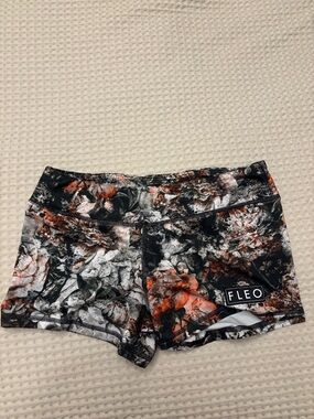 Fleo Women's Black Floral Performance Bike Shorts with Orange Accents